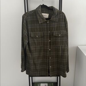 Olive Plaid Button-Up Shirt Jacket